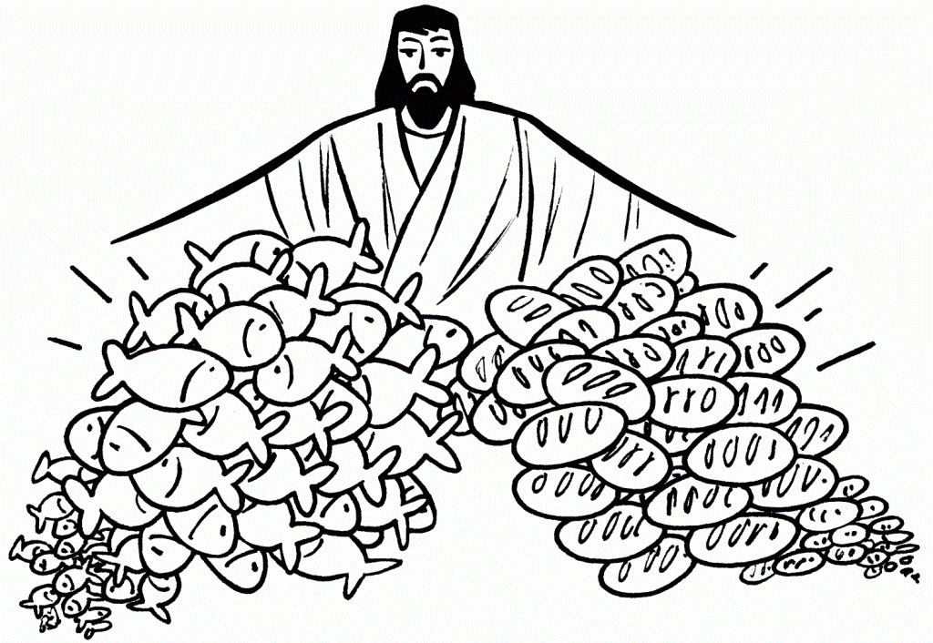 Minuni Iisus Hristos inmultirea painilor si a pestilor planse de colorat